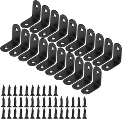 Hoekbeugels van RVS 90° voor meubels, bureau, tafel en plank - Set van 20, 30 x 30 mm, zwart
