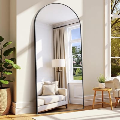 192 x 85 cm Staande Spiegel Full Length met Zwarte Aluminium Lijst - Muur- en Vloerstandaard voor Badkamer, Slaapkamer en Hal
