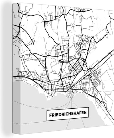 Canvas Schilderij Plattegrond - Friedrichshafen - Kaart - Stadskaart - 20x20 cm - Wanddecoratie