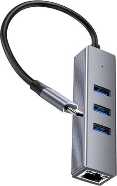 Hoco - USB-C HUB naar RJ45 Ethernet en 3x USB 3.0 - 1000 Mbps - Metaal Grijs