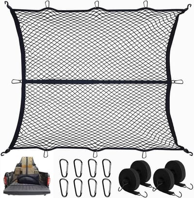 Zeer Sterk Elastisch Bagagenet 1,2m x 1,2m - Spandex Net met Karabijnhaken en Spanbanden voor Aanhanger, Bakwagen en Bestelbus