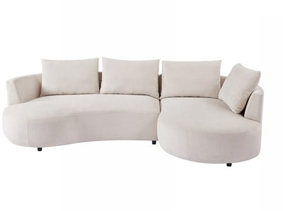 Vente-unique Hoekbank met hoek rechts van beige velours met textuur LOUSADO