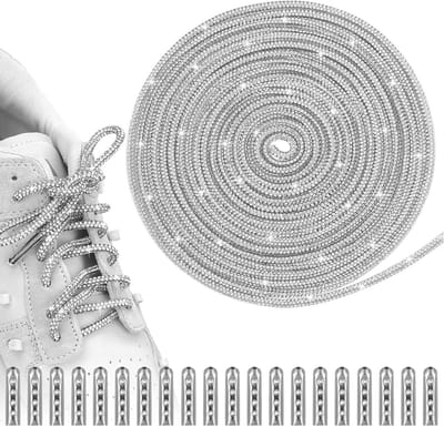 5 meter ronde veters met zilveren strass steentjes voor sneakers en kleding