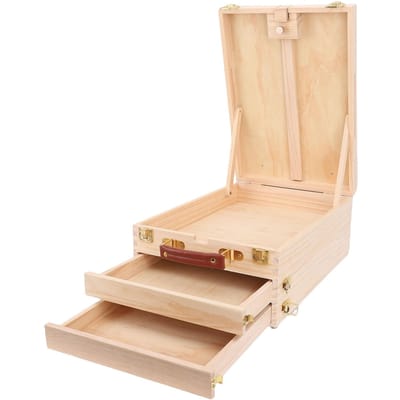 Houten Pochade Box met 2 Lades Verstelbare Tafel Kunst Ezel Opbergdoos voor 24 Inch Canvas Schilderen Schetsen beige