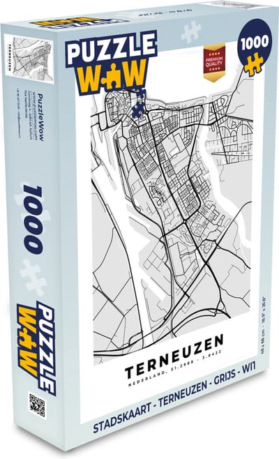Puzzel Stadskaart - Terneuzen - Grijs - Wit - Legpuzzel - Puzzel 1000 stukjes volwassenen - Plattegrond