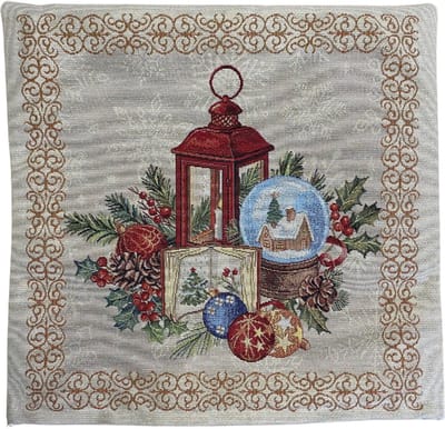 Kussenhoes - Kerst - Gobelinstof - Sparkle - Dennentakken - Kerstballen - Met gouddraad - 45 x 45 cm