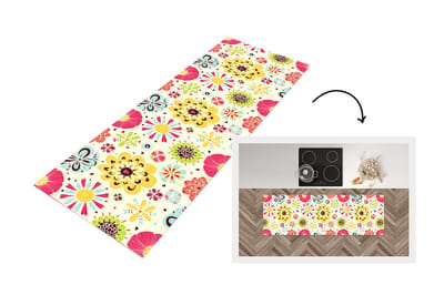 Keukenloper - Loper keuken - Hart - Bloemen - Patronen - 150x50 cm - Keukenloper vinyl
