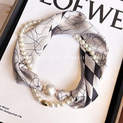 Zijden Sjaal - Nekband Parel Sjaal - Dames - Lange strook Magnetische Snap Decor Hanger Sjaal - Stijl 6