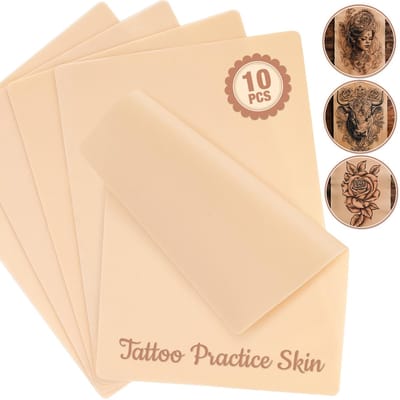 Namajunas - Tattoo oefenhuid dubbelzijdig - Siliconen Nephuid Tatoeage - Kunsthuid tattoo set - 10 stuks - Voor beginners ervaren tatoeëerders - 14,5 cm × 18,8 cm × 1 mm