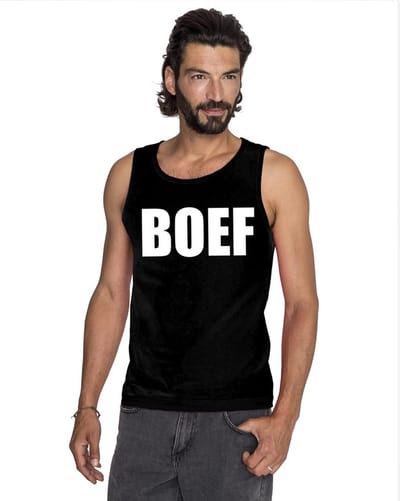 Boef tekst singlet shirt/ tanktop zwart heren S