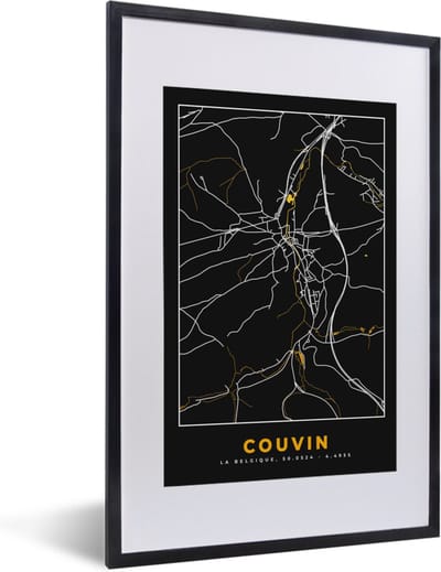 Fotolijst incl. Poster - Gold - Couvin - Kaart - Plattegrond - Stadskaart - 40x60 cm - Posterlijst