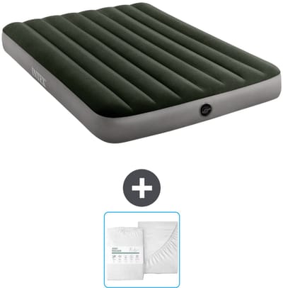 Intex Luchtbed - Twijfelaar - 137 x 191 x 25 cm - Groen - Inclusief en Hoeslaken