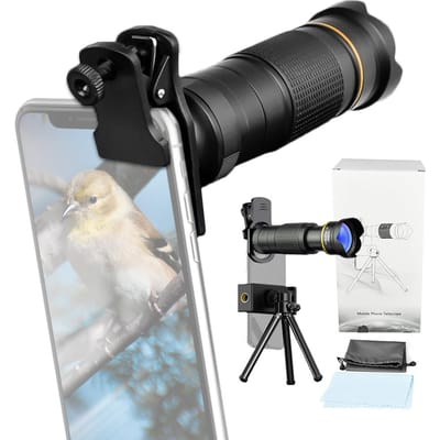 Kit téléobjectif 36X pour téléphone avec mini trépied, clip pour téléphone, support pour téléphone, sac pour objectif, chiffon de nettoyage pour or