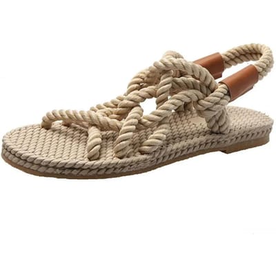Sandalen Damesschoenen Gevlochten Touw met Traditionele Casual Stijl en Eenvoudige Creativiteit Mode Sandalen Dames Zomerschoenen 35 beige
