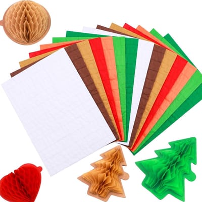 Set van 14 Stuks Honingraat Papier Pads voor DIY 3D Knutselprojecten en Pop-Up Kaarten; 30 Lagen, 2cm Lijndikte, Assortiment Kleuren voor Creatieve Kaarten en Versieringen (8,3x5,8 cm)