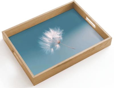 Dienblad hout 40x30 cm - Schootdienblad - Paardenbloempluisje - Blauw - Lucht - Borrelplank rechthoek - Plateau dienbladen