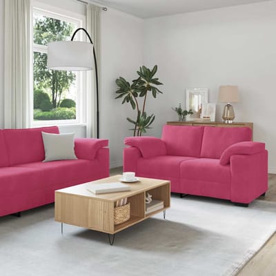vidaXL - 3-delige - Loungeset - met - kussens - fluweel - wijnrood