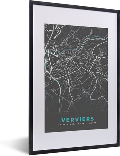 Fotolijst incl. Poster - Stadskaart – Grijs - Kaart – Verviers – België – Plattegrond - 40x60 cm - Posterlijst