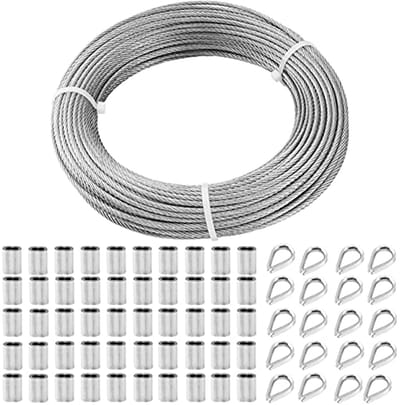 Roestvrij Stalen Kabel 3 mm - Duurzame Stalen Kabel met Oogjes en Aluminium Krimphulzen voor Buitentoepassingen