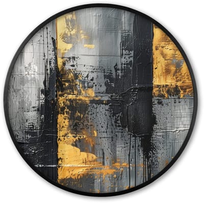 Poster in lijst Rond - Fotolijst 60x60 cm - Posters - Modern - Goud - Grijs - Patroon - Ronde posterlijst zwart - Decoratie - Wanddecoratie woonkamer - Muurdecoratie slaapkamer