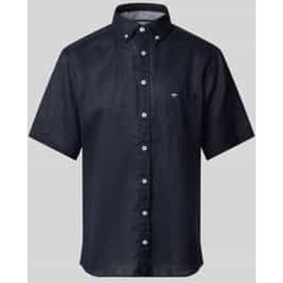 Fynch-Hatton Overhemd Premium Short Sleeve Linnen Button-Down Navy / male
