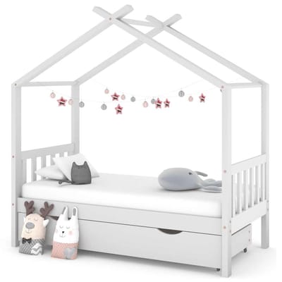 vidaXL - Kinderbedframe - met - lade - massief - grenenhout - wit - 80x160 - cm