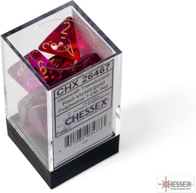 Chessex Gemini Translucent Red-Violet/gold Dobbelsteen Set (7 stuks)
