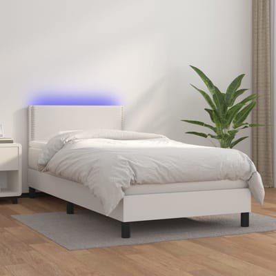 vidaXL - Boxspring - met - matras - en - LED - kunstleer - wit - 100x200 - cm