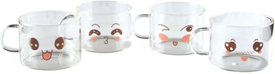 Set van 4 Gedecoreerde Glazen Mokken – 500 ml – Transparant