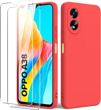 Geschikt voor Oppo A38 4G - Schokbestendig - Met 2 gehard glas - Back Cover Hoesje - Rood