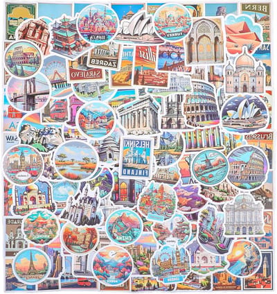 200 Stuks Wereld Reis Stickers, Waterdichte Vinyl Stickers voor Koffer, Scrapbook en Laptop, Vintage Esthetisch Ontwerp voor Reisaccessoires en Creatieve Projecten