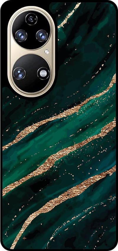 Smartphonica Telefoonhoesje Geschikt voor Huawei P50 met marmer opdruk - TPU backcover case marble design - Groen Goud geschikt voor Huawei P50