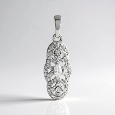 Cavill - Elegante Zilveren Hanger - 925 Sterling Zilver - Cambodjaanse Marquise Zirkoon 0 198 ct - 0 585 ct Totaal - Stralend Dames Sieraad