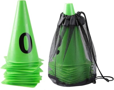 Voetbal Disc Kegels - Trainingskegels Markers - Voetbal Training - Genummerd 0-9 - 23 cm Hoogte - Groen