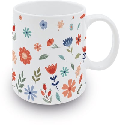 Accademia della tisana - Witte Mug met bloemen - Kop voor thee of koffie - Natural life Bloemen Mok – Vrolijke Keramische Koffiemok - Kleurrijk Bloemenpatroon - Perfect Cadeau - 380 ml