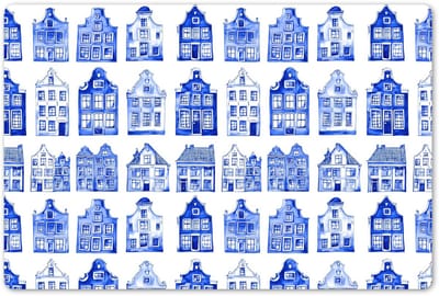 Placemats 45x30 cm - Placemat kunststof - 1 stuk - Patroon - Huizen - Blauw - Borden onderleggers - Decoratie voor op tafel - Keuken tafeldecoratie accessoires - Vinyl onderlegger - Tafelversiering