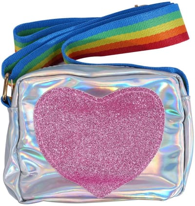 Dailygoody - Hartvormige Schoudertas - Meisjes Tas - Modieus Ontwerp - Bruin - Regenboog Schouderband - Geschikt voor Feestjes en Schoolreizen - Klein...