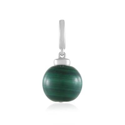 Cavill - Zilveren Hanger 925 Sterling Zilver Platina Geplateerd - 7,758 Karaat Malachiet Rond 9 mm Groen - Elegant Monosono Collection