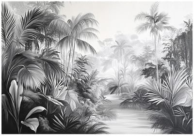 WALLARENA - Fotobehang - 150x105 cm - zwart-witte jungle fotobehang voor slaapkamer en salon van vliesbehang