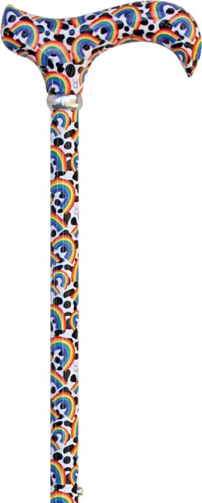 Classic Canes Verstelbare wandelstok - Regenbogen - Verstelbaar - Lengte 73 - 95 cm - Extra Korte Stand 63 cm - Aluminium - Derby handvat - Gewicht 265 gram - Diameter wandelstok 16 mm - Wandelstokken - Voor heren en dames - Uitschuifbare wandelstok