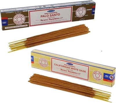 Satya Wierook cadeaus set - 2x geurstokjes - Palo Santo en Witte Saliegeur - Meditatie