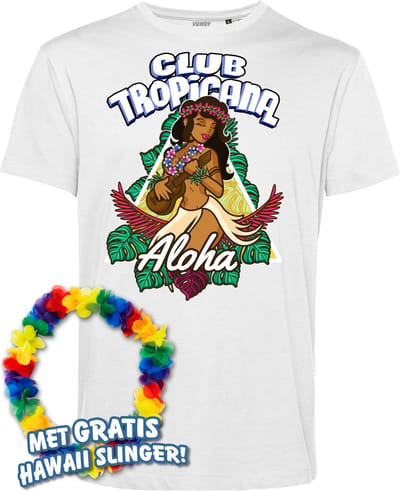 T-shirt Hawaiian Hula Ukelele | Toppers in Concert 2024 | Club Tropicana | Hawaii Shirt | Ibiza Kleding | Wit | maat XS