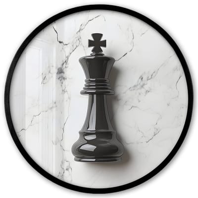 Poster in lijst Rond - Fotolijst 40x40 cm - Posters - Schaakstuk - Koning - Zwart - Marmer - Ronde posterlijst zwart - Decoratie - Wanddecoratie woonkamer - Muurdecoratie slaapkamer