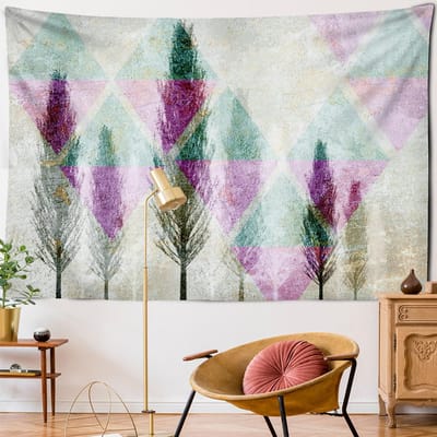 3D Verloop Kleurrijk Plant Wandtapijt Muurhanger Boheemse Print Simpel Muur Slaapzaal Slaapkamer Decor Achtergronddoek 95x70CM gray