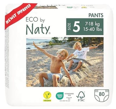 Eco by Naty Diaper Pants - Hypoallergenic and Chemical-free Nappy Pants, Highly Absorbent and Eco-friendly Nappy Pants for Boys and Girls (Size 5-80 Pieces)