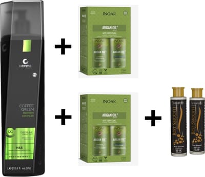 Honma Tokyo Coffee Green 1000ml + 2 X Inoar Argan Oil Keratine Treatment Keratin Shampoo & Conditioner 2x250ml