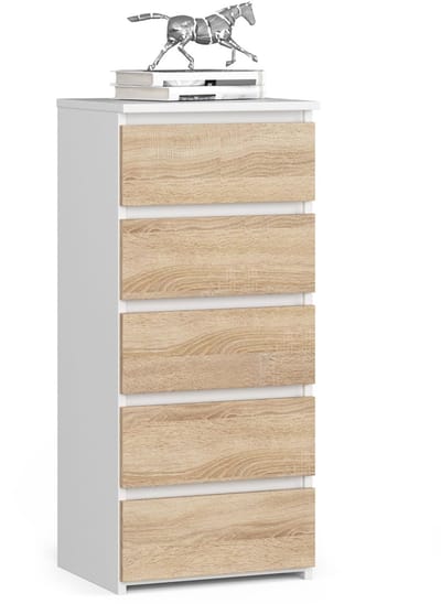 Ladekast CL5 met 5 Lades / AKORD Furniture Factory / Wit – Sonoma Eik / 40 x 92 x 35 cm