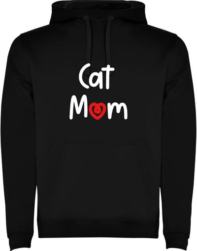 Zwarte Hoodie Cat Mom met heart - Katten Moeder met hartje Maat M