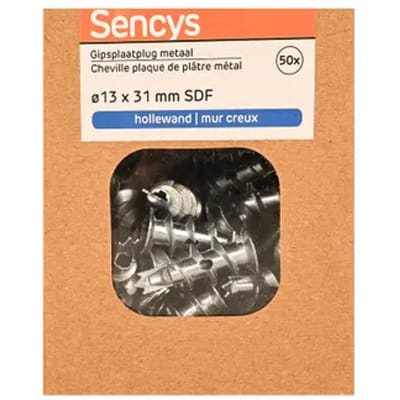 Sencys Plug Voor Gipsplaat Zelfrijdend Zamak - Diam. 13x31mm - 50 Stuks