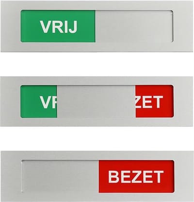 Vrij-Bezet schuifbordje Aluminium - 130 mm x 35 mm x 4 mm - Bevestiging dubbelzijdige plakstrip over de gehele achterzijde - Promessa-Design.